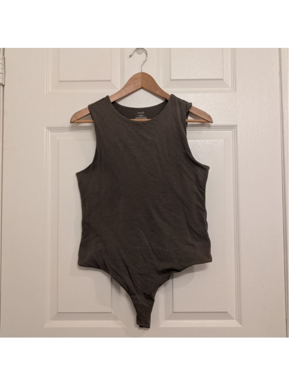 Nuuds Cotton Modal Stretch Classic Crewneck Tank Top Brown Sleeveless Bodysuit L